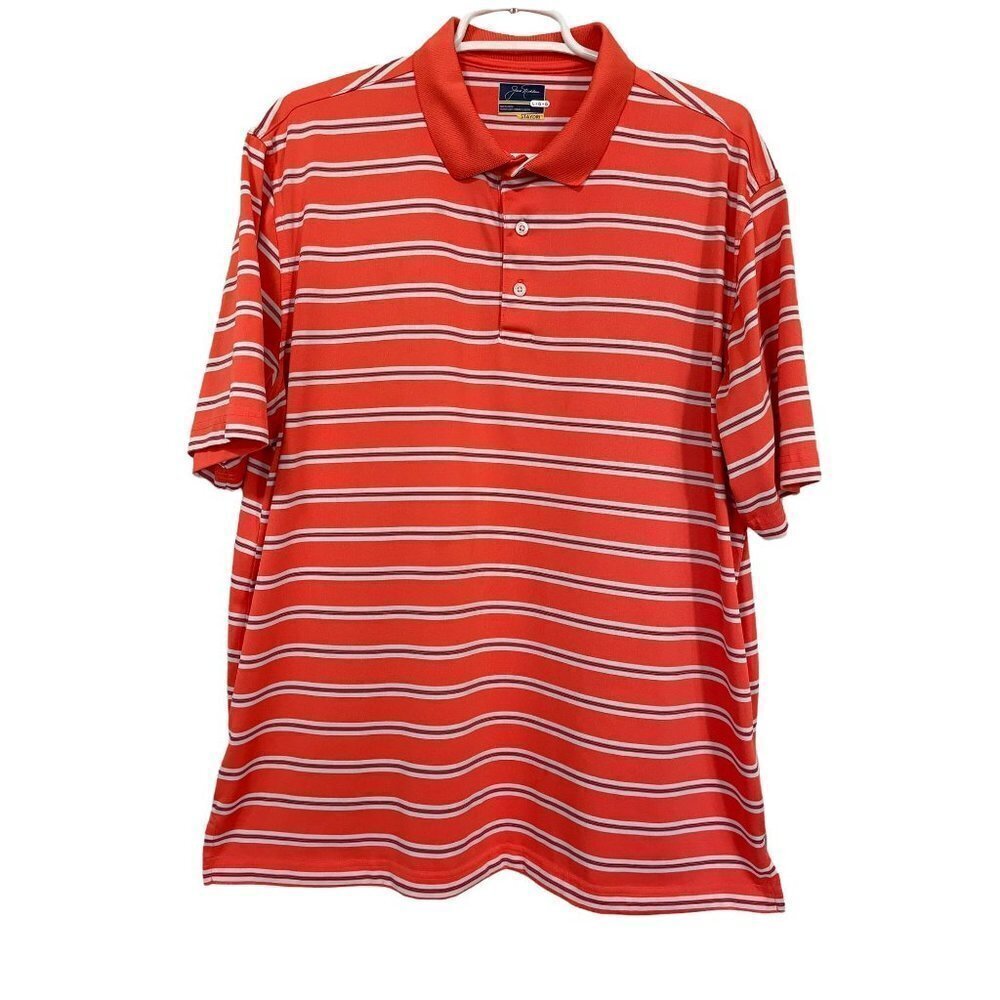 Jack Nicklaus Golf Polo Shirt Top Stay Dri Orange‎ Stripe Size L